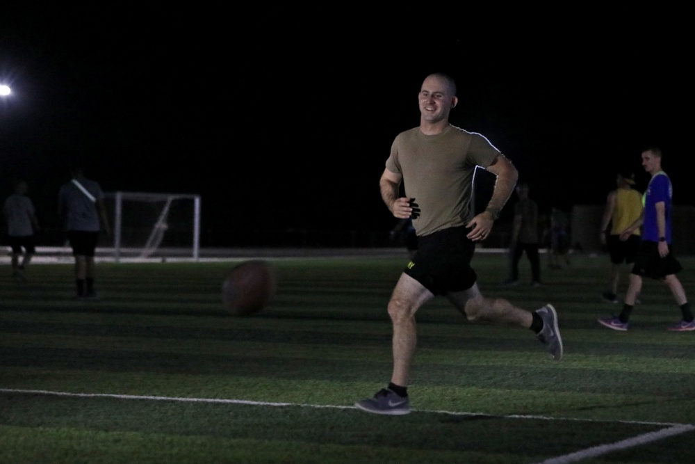 New Jersey National Guard Soldiers enjoy some night football tossing