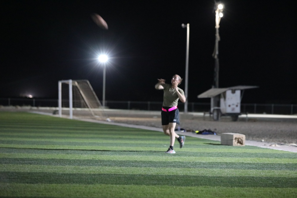 New Jersey National Guard Soldiers enjoy some night football tossing
