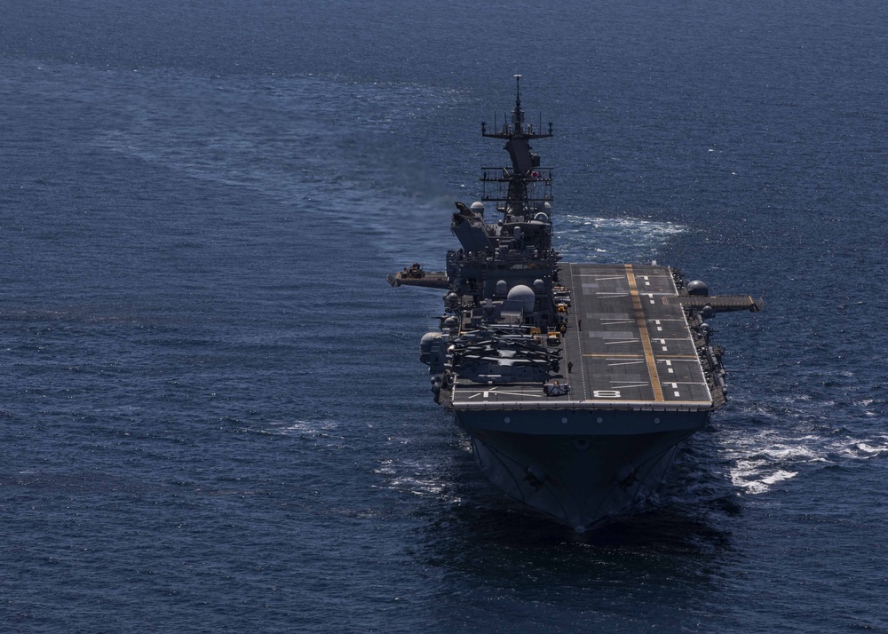 USS Makin Island partcipates in a straits transit drill.