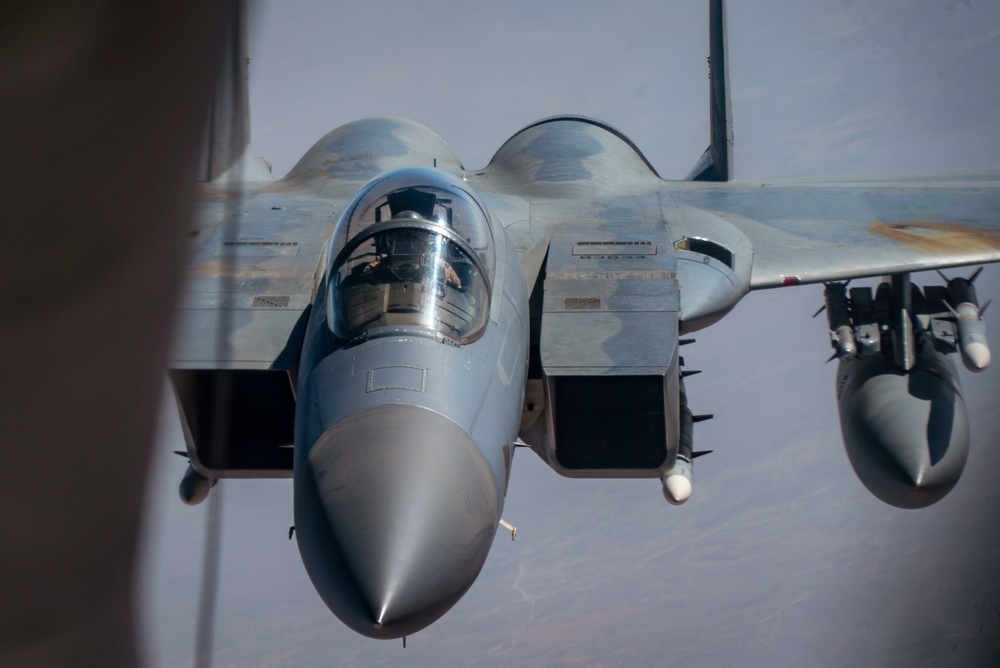 Tankers refuel F-15s