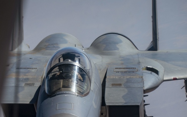 Tankers refuel F-15s