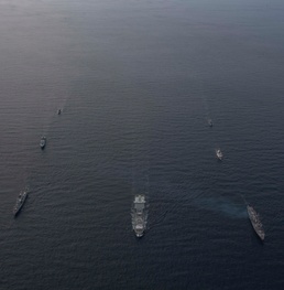 USS Thomas Hudner Transits in Formation With representatives from the U.S. Coast Guard, Royal Canadian Navy, Royal Danish Navy and French Navy.
