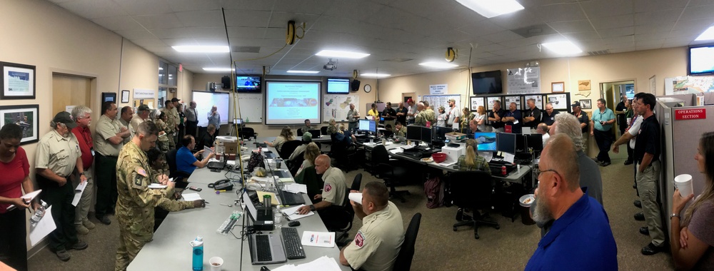 NC Emergency Management's Eastern Branch Office, in Kinston , N.C. conducts a Hurricane Isaias brief.