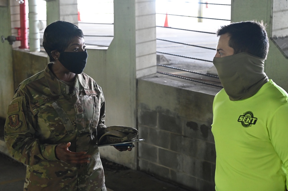 125th FW leadership check in at COVID-19 testing site