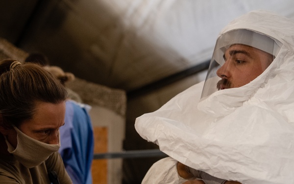 The 405th Expeditionary Aeromedical Evacuation Squadron trains on the Negatively Pressurized Conex-Lite