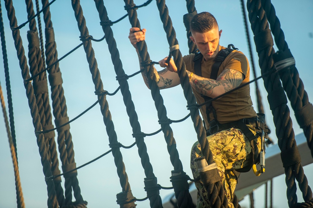 USS Constitution Conducts Climbing Aloft