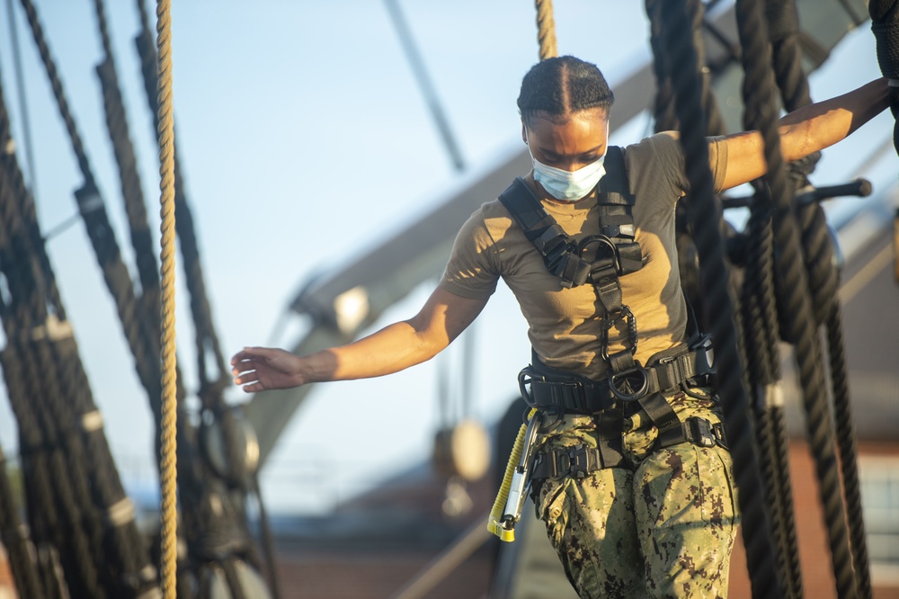 USS Constitution Conducts Climbing Aloft