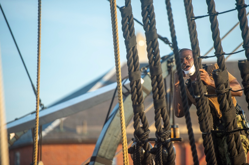 USS Constitution Conducts Climbing Aloft