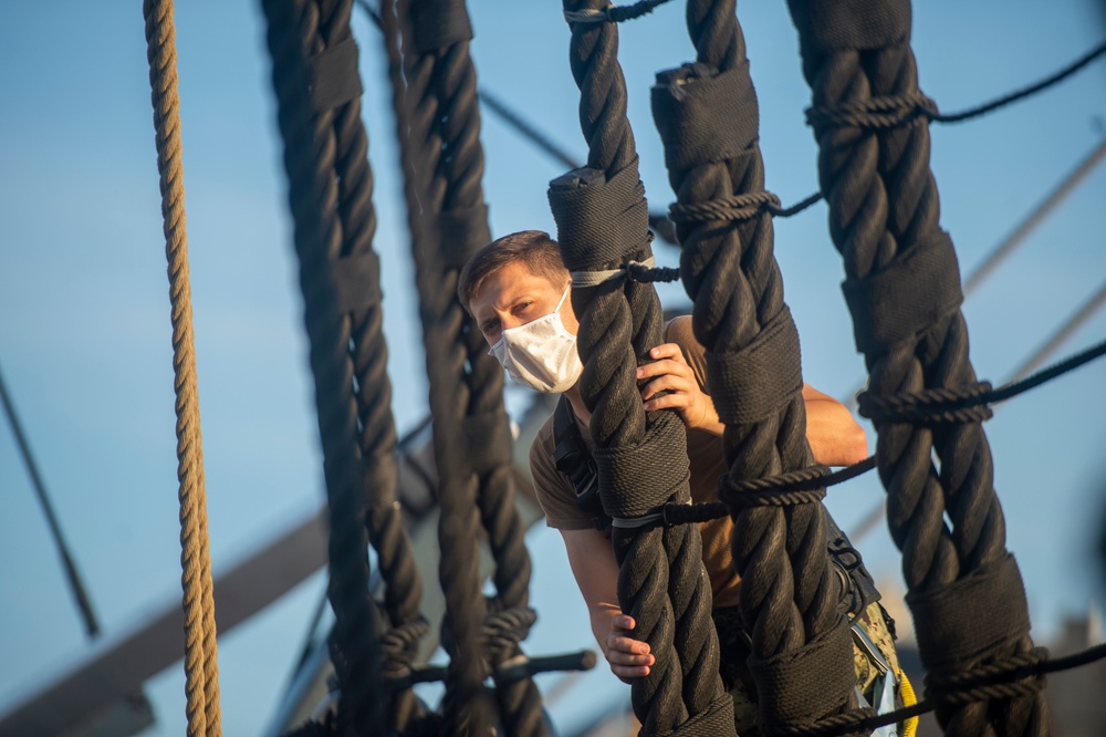 USS Constitution Conducts Climbing Aloft