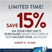 MILITARY STAR Save 15% on First-Day Purchase Aug. 13-27
