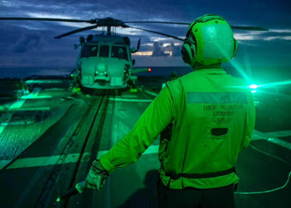 USS Mustin Conducts Flight Quarters