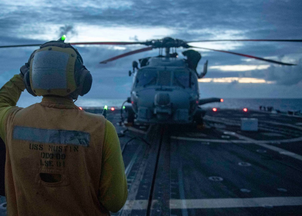 USS Mustin Conducts Flight Quarters