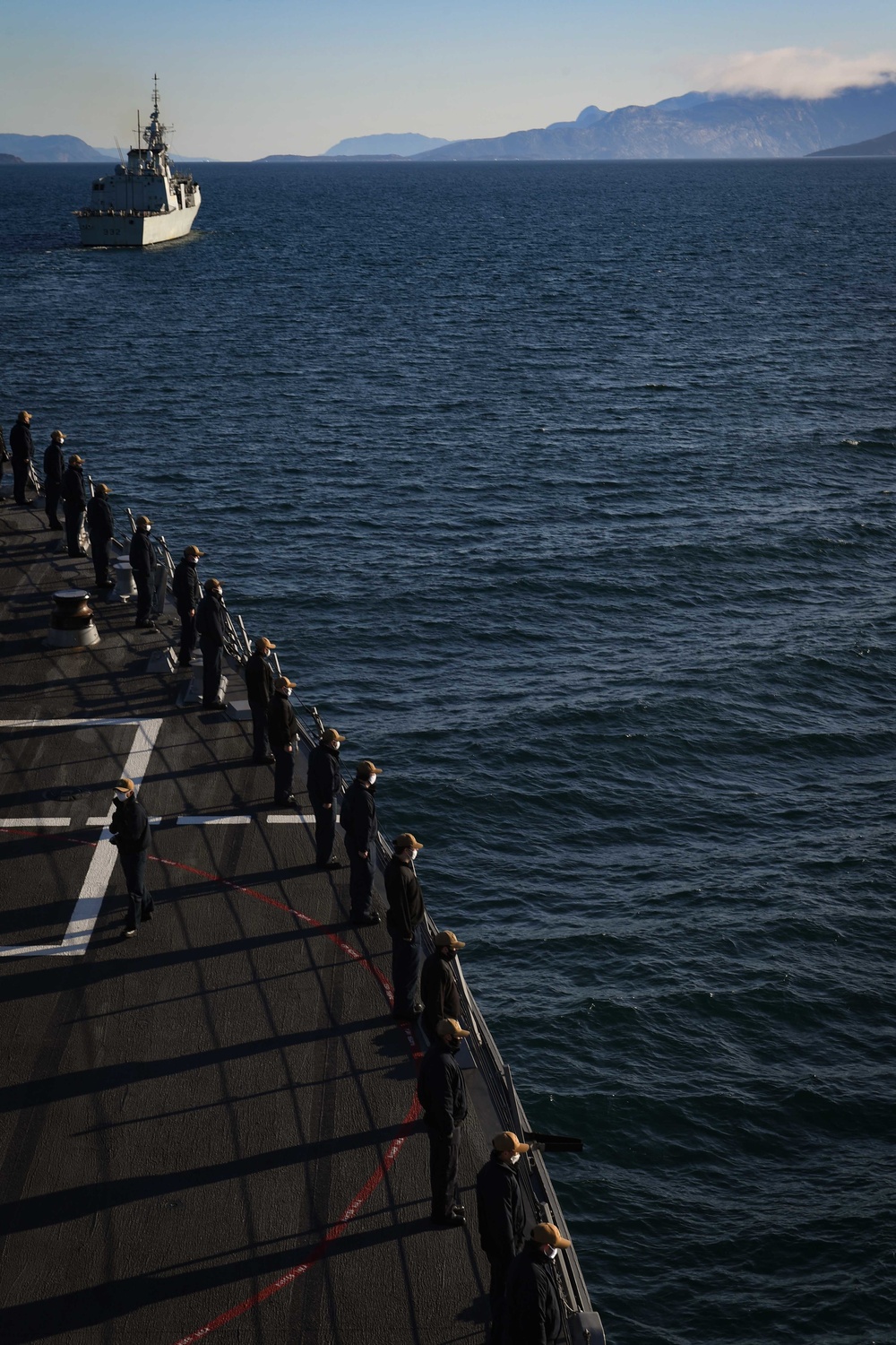 USS Thomas Hudner (DDG 116) transits Godthab’s Fjord During Nanook 2020