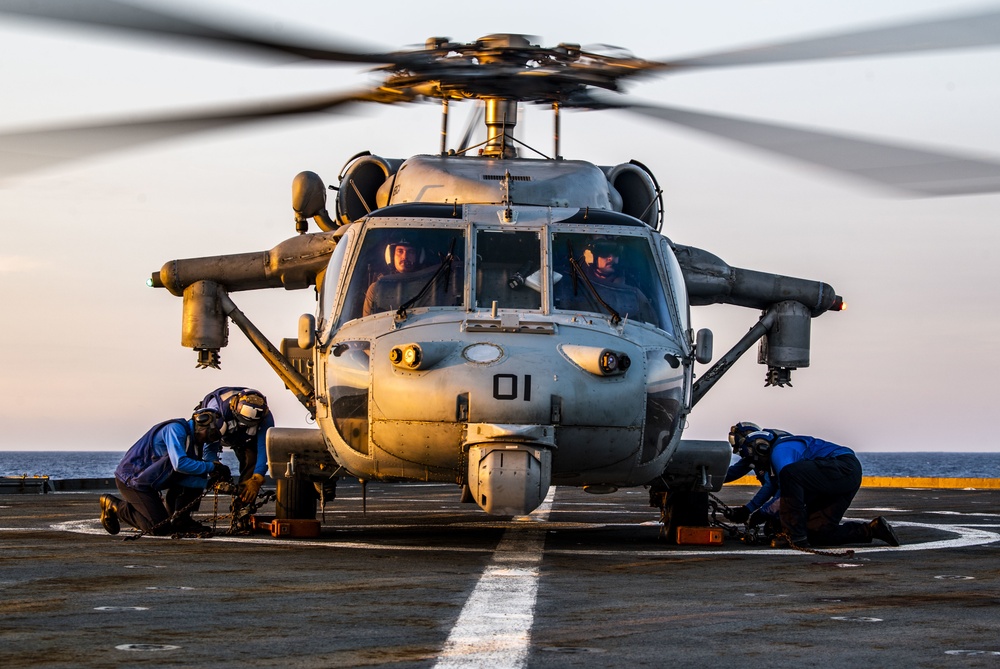 The “Archangels” of Helicopter Sea Combat Squadron (HSC) 25 Detachment 6 Conduct Deck Landing Qualifications aboard USS Germantown (LSD 42)
