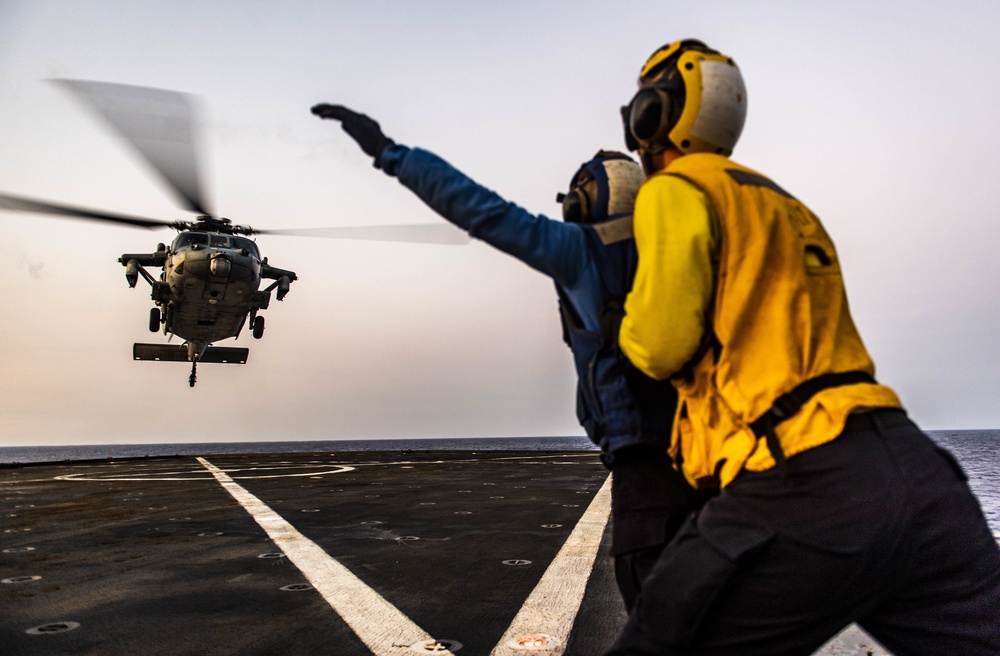 The “Archangels” of Helicopter Sea Combat Squadron (HSC) 25 Detachment 6 Conduct Deck Landing Qualifications aboard USS Germantown (LSD 42)