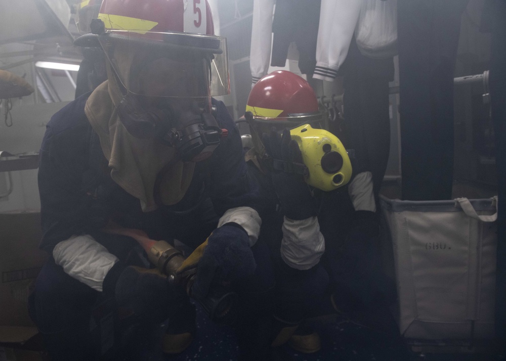 USS Mustin Conducts Damage Control Drill