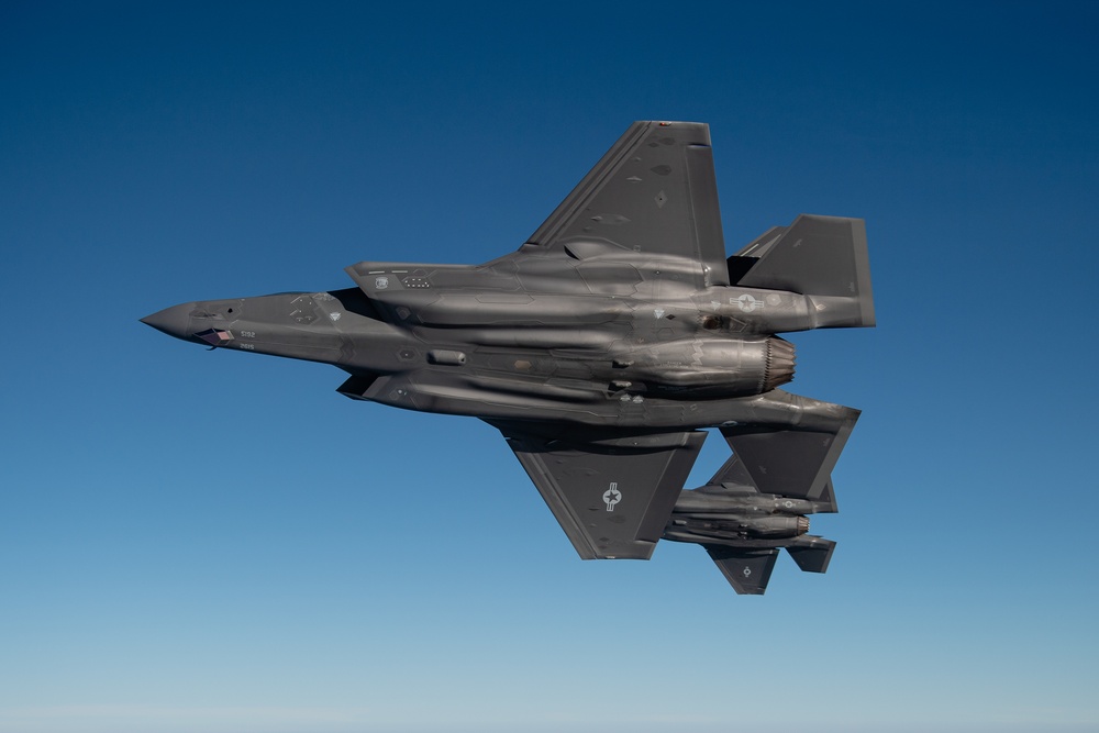 A U.S. Air Force KC-135 Stratotanker refuels F-35A Lighting II