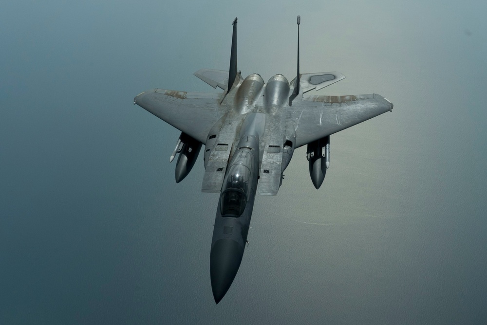 A F-15C Eagle Flies over the U.S. Central Command area of responsibility.