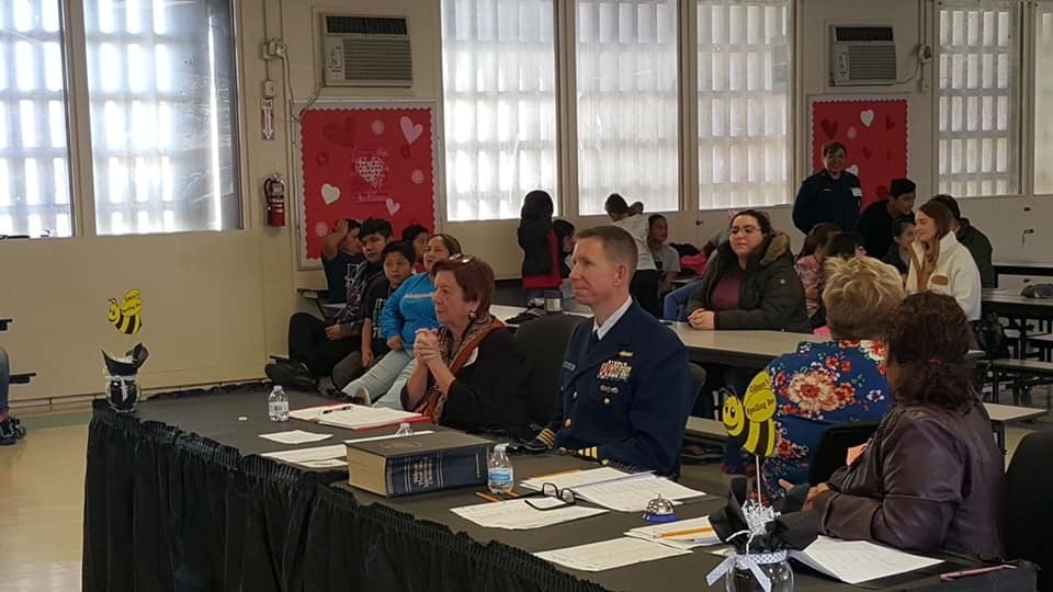 Coast Guard Sector/Air Station Corpus Christi crew members attend Gibson Elementary Spelling Bee
