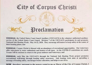 Corpus Christi Mayor signs Safe Boating Week Proclamation