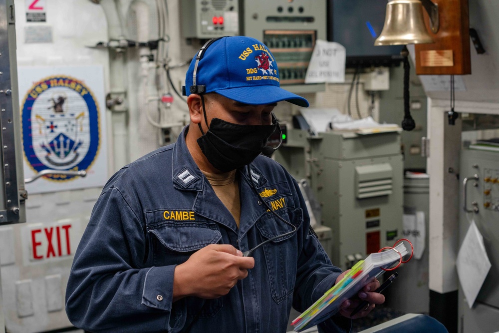 USS Halsey Conducts Engineering Drills