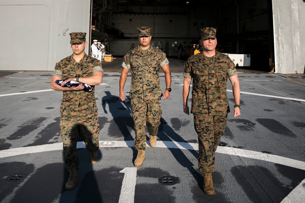 USS San Antonio Combat Cargo Marines Honor A Fallen Marine