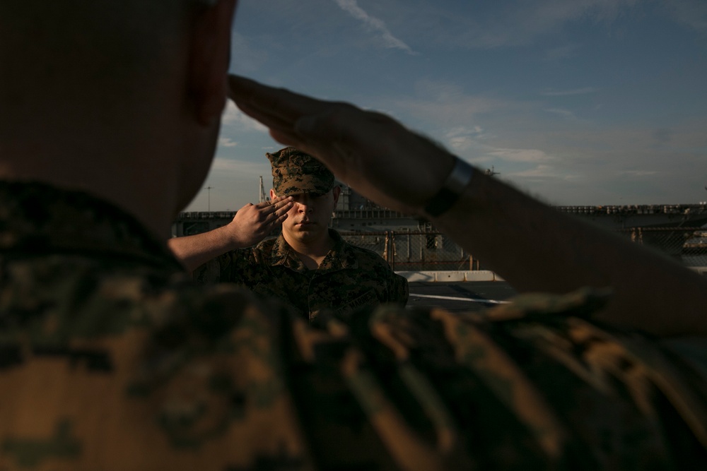 USS San Antonio Combat Cargo Marines Honor A Fallen Marine