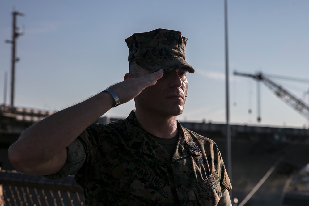 USS San Antonio Combat Cargo Marines Honor A Fallen Marine