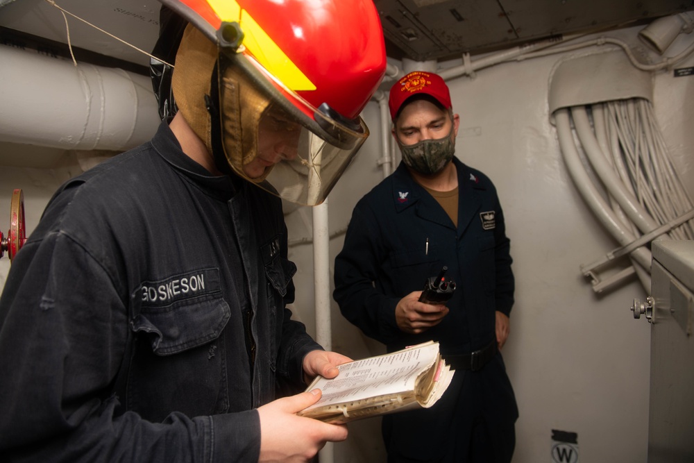USS Princeton Sailors conduct damage control training