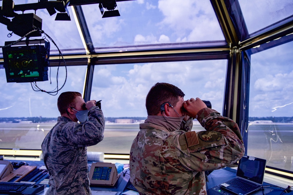 Control tower Airmen at work