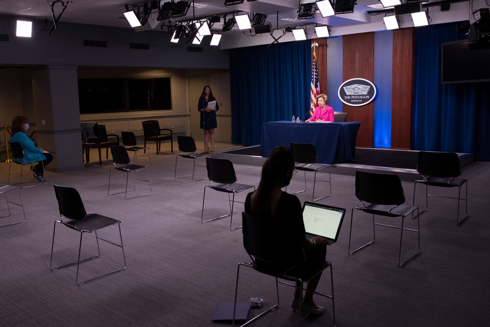 Under Secretary of Defense for Acquisition &amp; Sustainment Ellen Lord briefs the media.