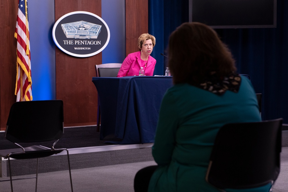 Under Secretary of Defense for Acquisition &amp; Sustainment Ellen Lord briefs the media.