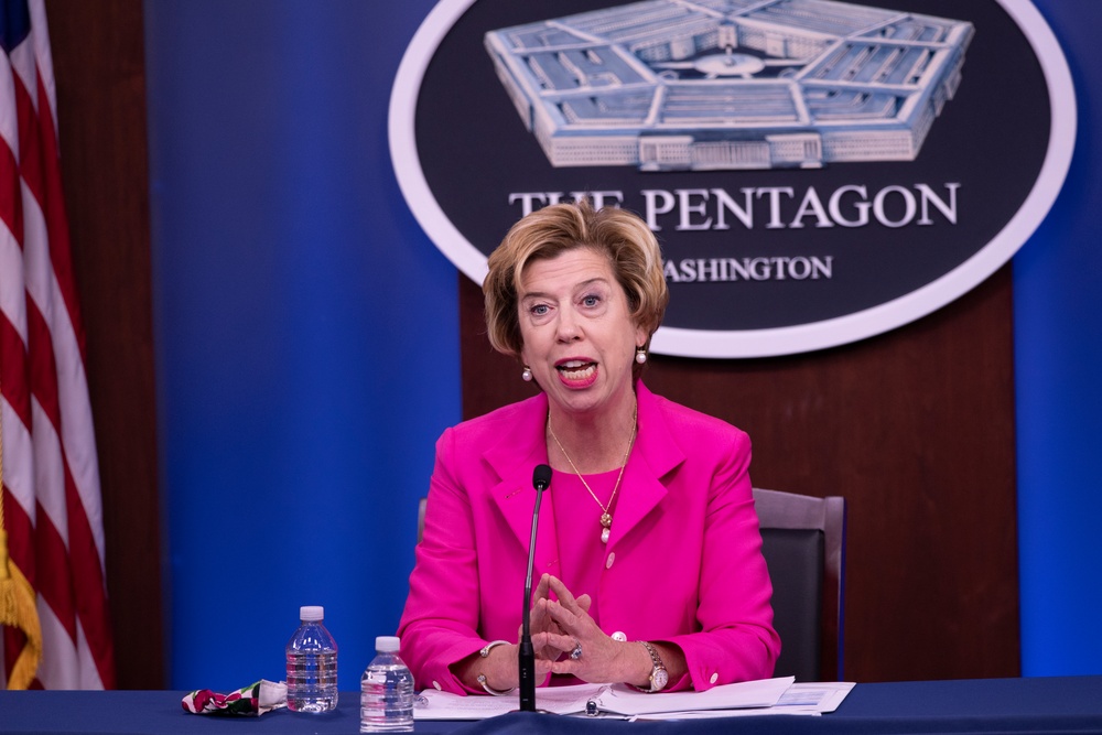 Under Secretary of Defense for Acquisition &amp; Sustainment Ellen Lord briefs the media.