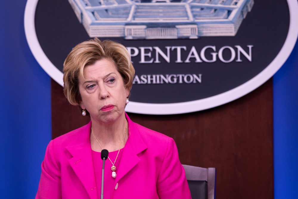 Under Secretary of Defense for Acquisition &amp; Sustainment Ellen Lord briefs the media.