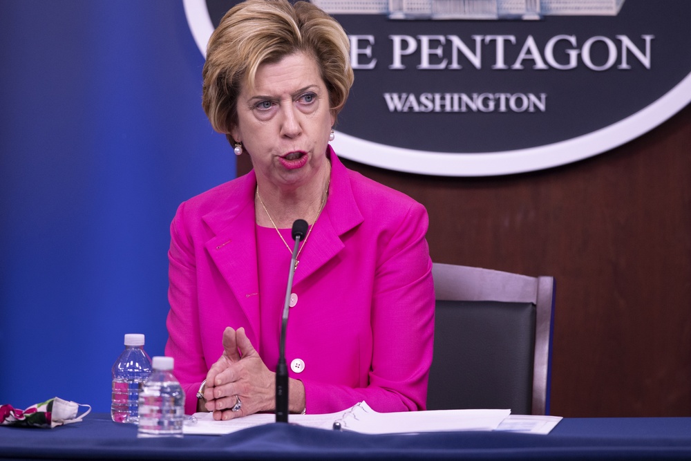 Under Secretary of Defense for Acquisition &amp; Sustainment Ellen Lord briefs the media.