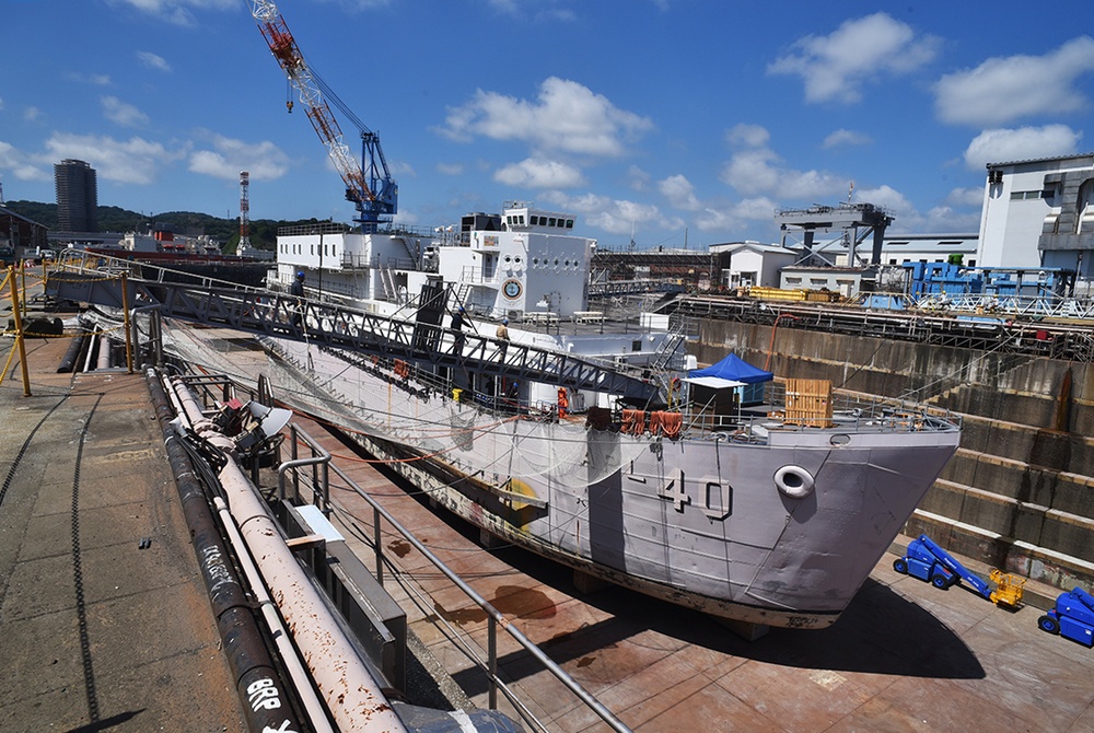 REPAIRS UNDERWAY ON BARRACK SHIP NUECES AT CFAY