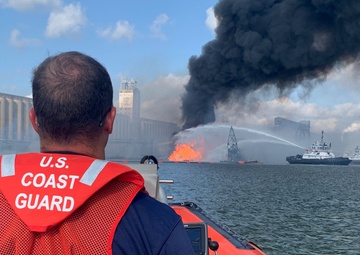 Coast Guard crews respond to dredge fire in the Port of Corpus Christi Ship Channel