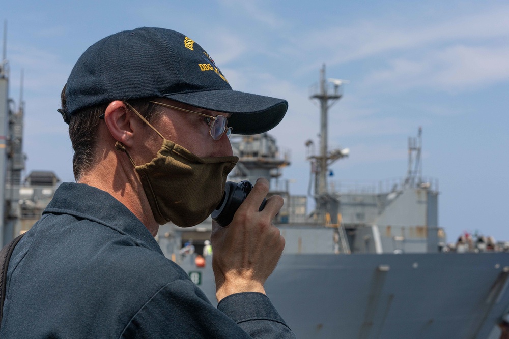 USS HALSEY CONDUCTS A REPLENISHMENT-AT-SEA