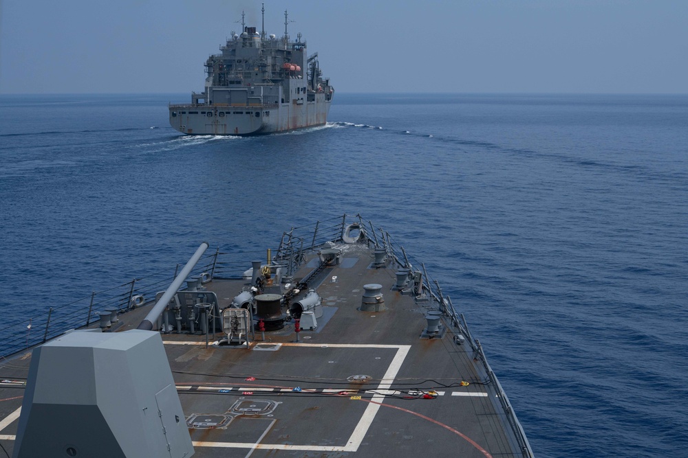 USS HALSEY CONDUCTS A REPLENISHMENT-AT-SEA