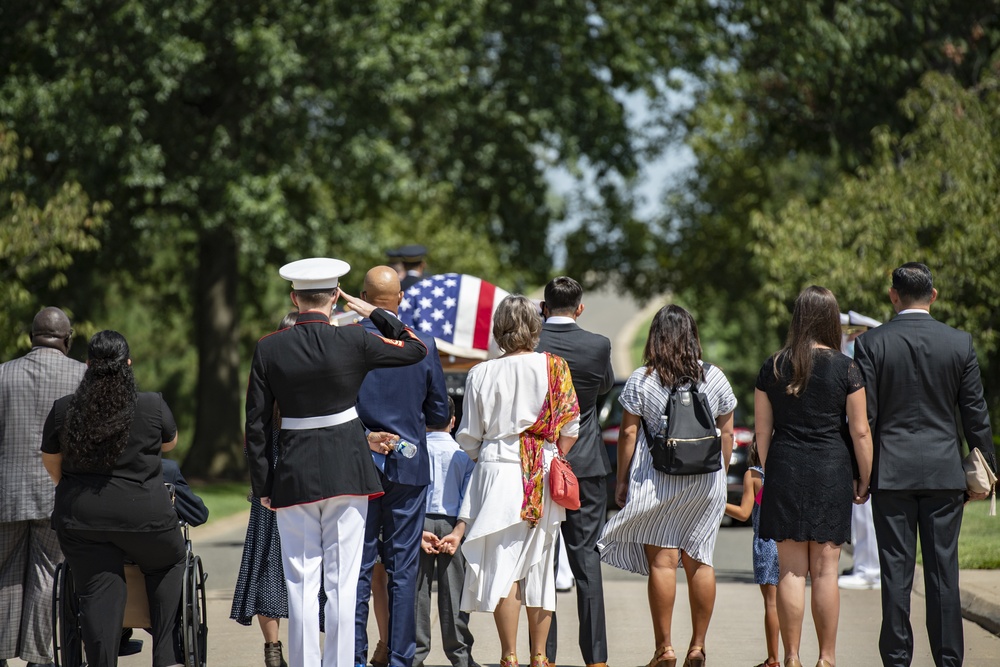 Modified Military Funeral Honors With Funeral Escort Are Conducted for U.S. Marine Corps Gunnery Sgt. Diego Pongo in Section 60