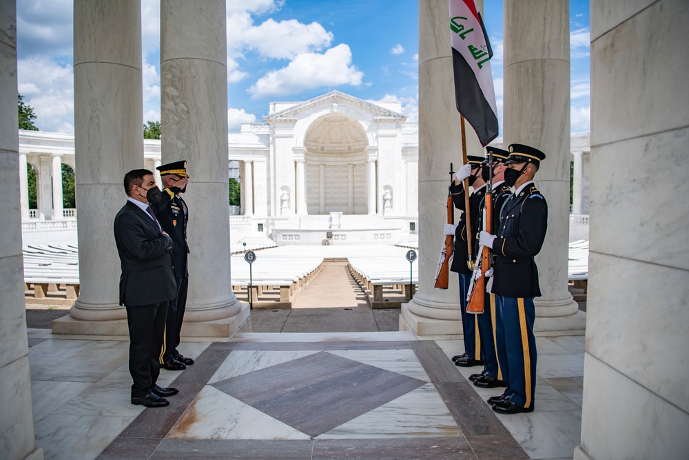 Republic of Iraq Minister of Defense Juma’a al-Jaburi Participates in an Armed Forces Full Honors Wreath-Laying Ceremony at the Tomb of the Unknown Soldier
