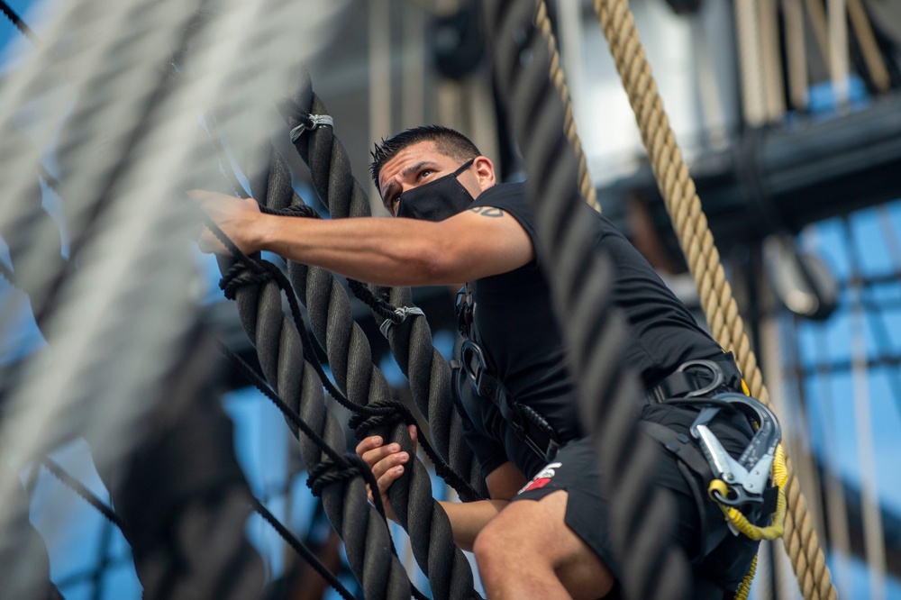 USS Constitution Conducts Climbing Aloft