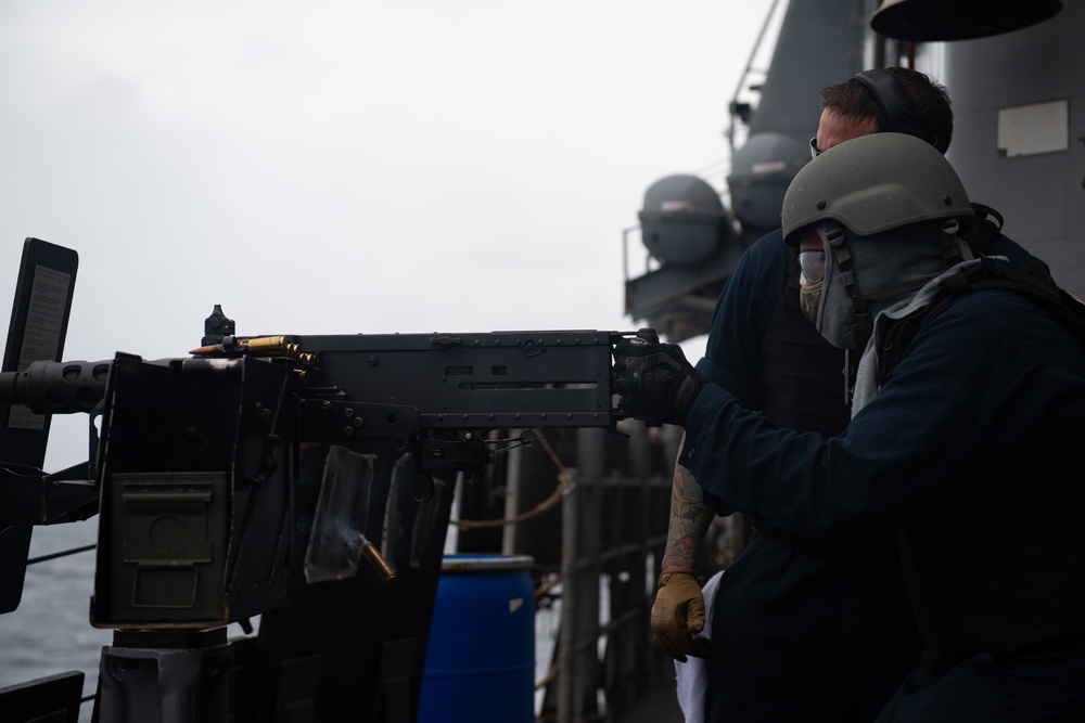 USS Princeton Sailors participate in a .50 cal Gun Shoot