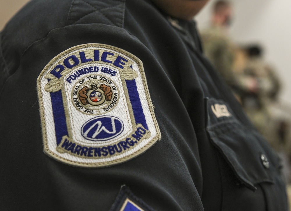 Warrensburg law enforcement member wears a WPD patch during ALS graduation