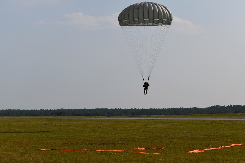 Special Tactics operators conduct static-line jump training