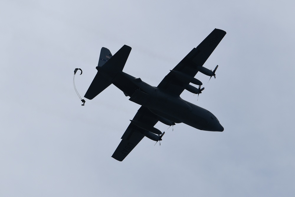 Special Tactics operators conduct static-line jump training