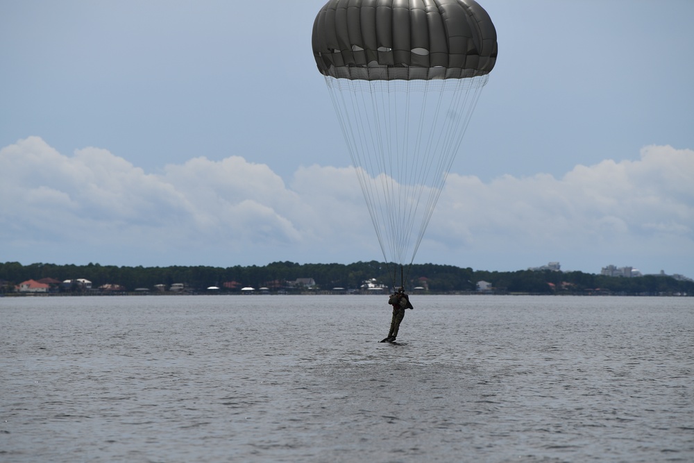 Special Tactics operators conduct static-line jump training