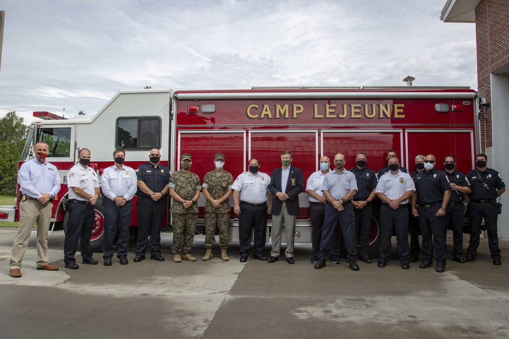 North Carolina Insurance Commissioner, Mike Causey, visits Camp Lejeune Fire Station 10