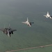 A U.S. Air Force KC-135 Stratotanker refuels F-15E Strike Eagle