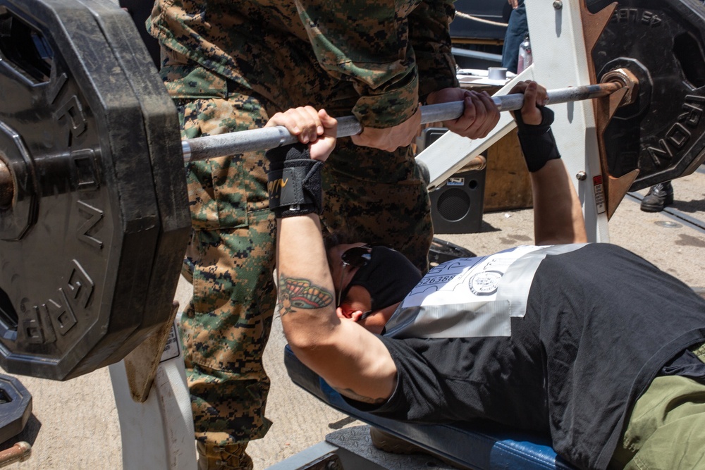 The Germantown stays fit: Marines with the 31st MEU participate in a weightlifting competition aboard the USS Germantown